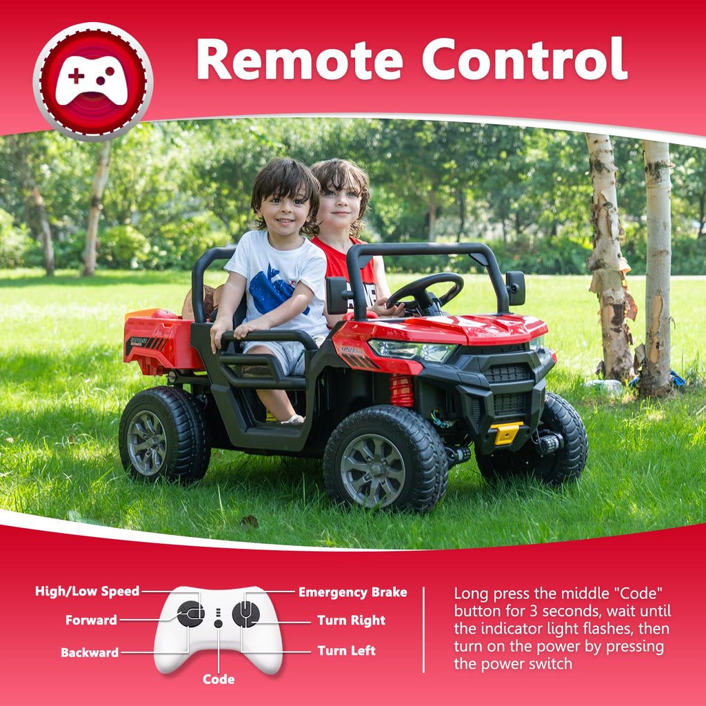 24V Ride on Toys for Kids 4-8, 2 Seater Electric Car with Dump Bed, Red
