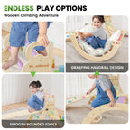 BlueWood Pikler Triangle Set with Cushion, Wooden Climbing Toys for Toddler