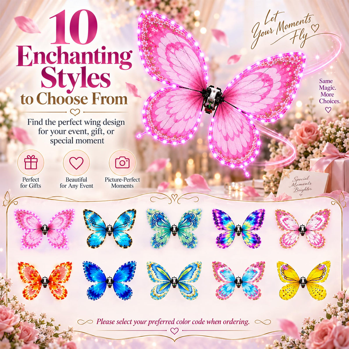 Bionic Flying Butterfly for Weddings, RC Flapping Wing Butterfly Toy with LED Lights, Realistic Display Prop for Wedding Events, Concerts, Parties and Hobby Collectors (B09)