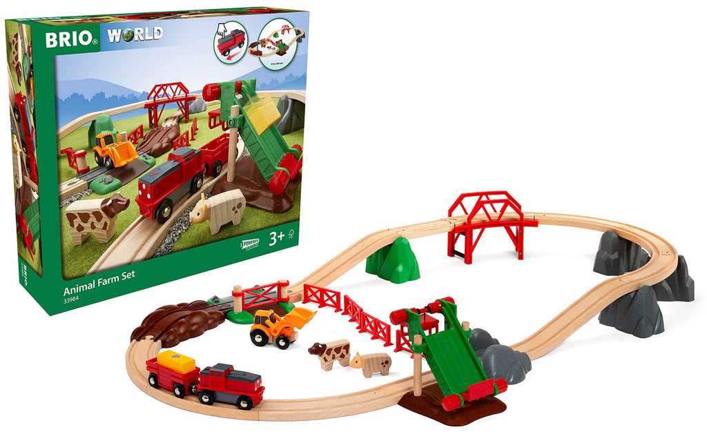 BRIO 33984 Animal Farm Train Set and 33402 Expansion Pack Intermediate - Wooden Toy Train Sets for Kids | Motor Skill Development | FSC-Certified