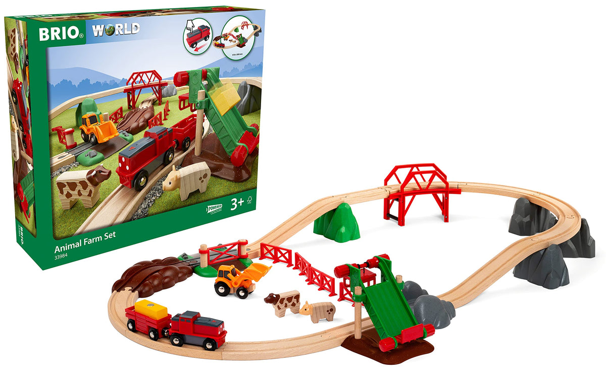 BRIO 33984 Animal Farm Train Set and 33402 Expansion Pack Intermediate - Wooden Toy Train Sets for Kids | Motor Skill Development | FSC-Certified