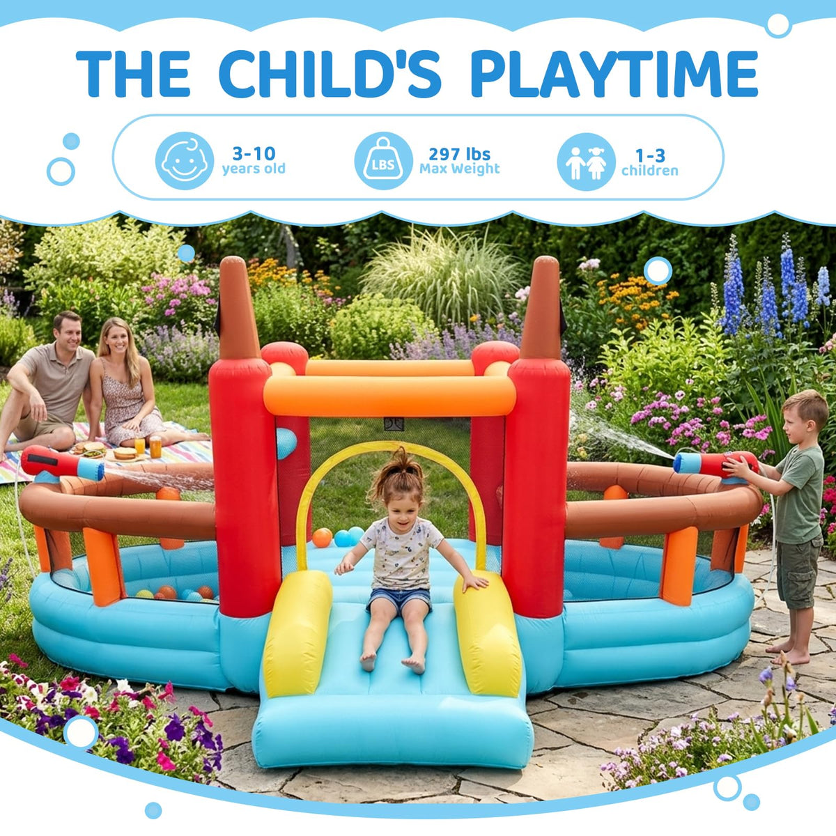 Inflatable Bounce House Bouncy Castle Ship Outdoor Playhouse for Kids 3-10