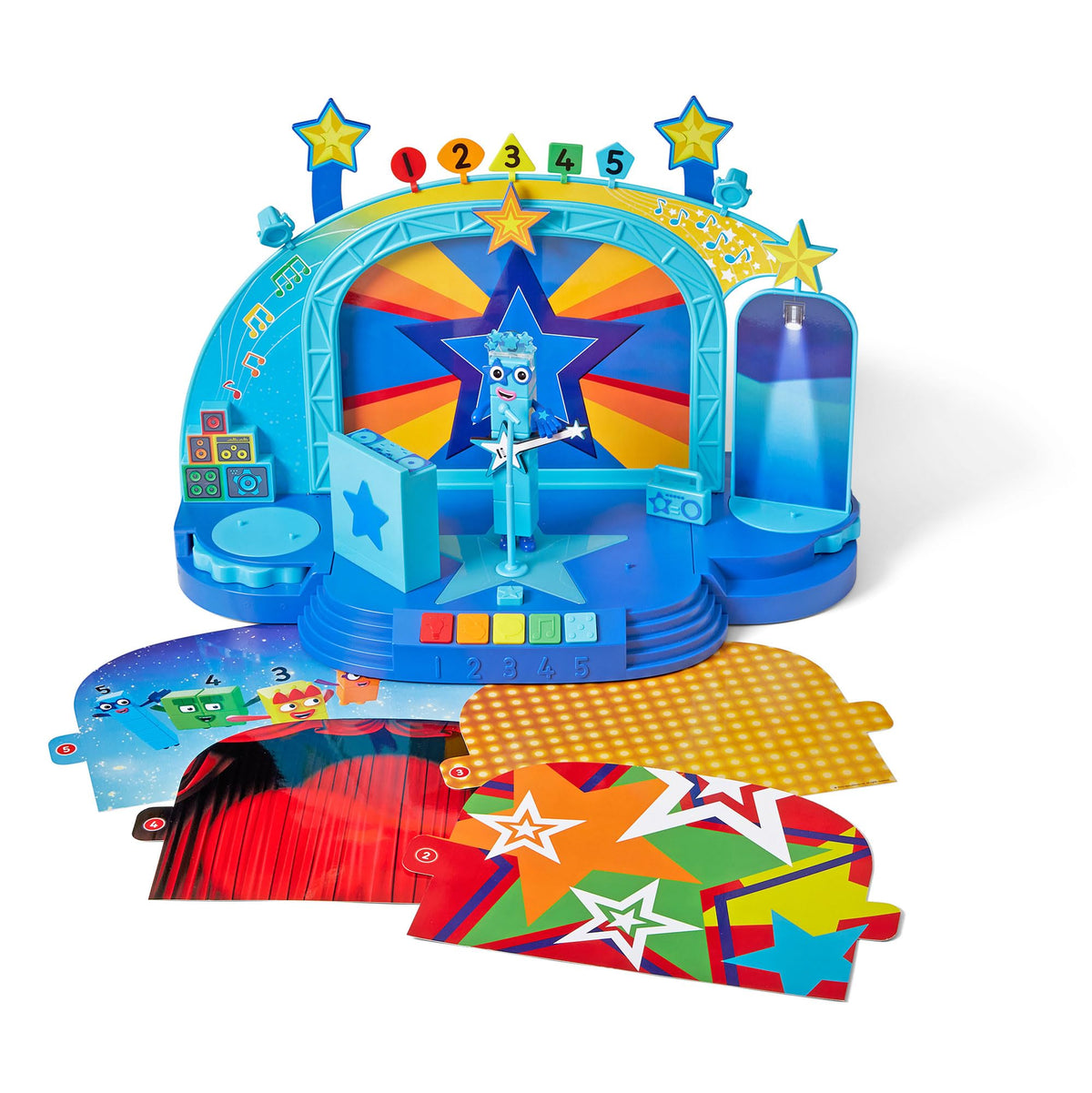 hand2mind-Block Number 5 Learning Resources Numberblock Five's Magic Superstar Scene Toys for 3 Year Old Boys and Girls, Deluxe Set with Five Figure Included, HM96095-UK, Multi