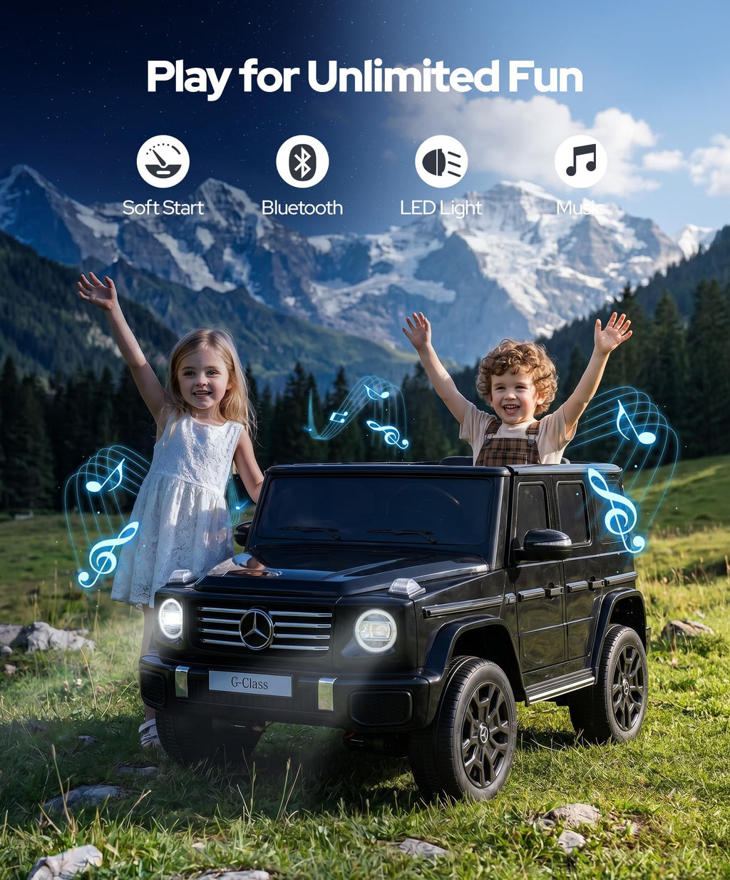 24v Ride on Toys for Big Kids,2 Seater Mercedes Benz G-Class G500 Electric Car for Kids,4WD Ride on Car with Remote Control,carros eléctricos para niños,Bluetooth,Music& Horn,Soft Start,Black