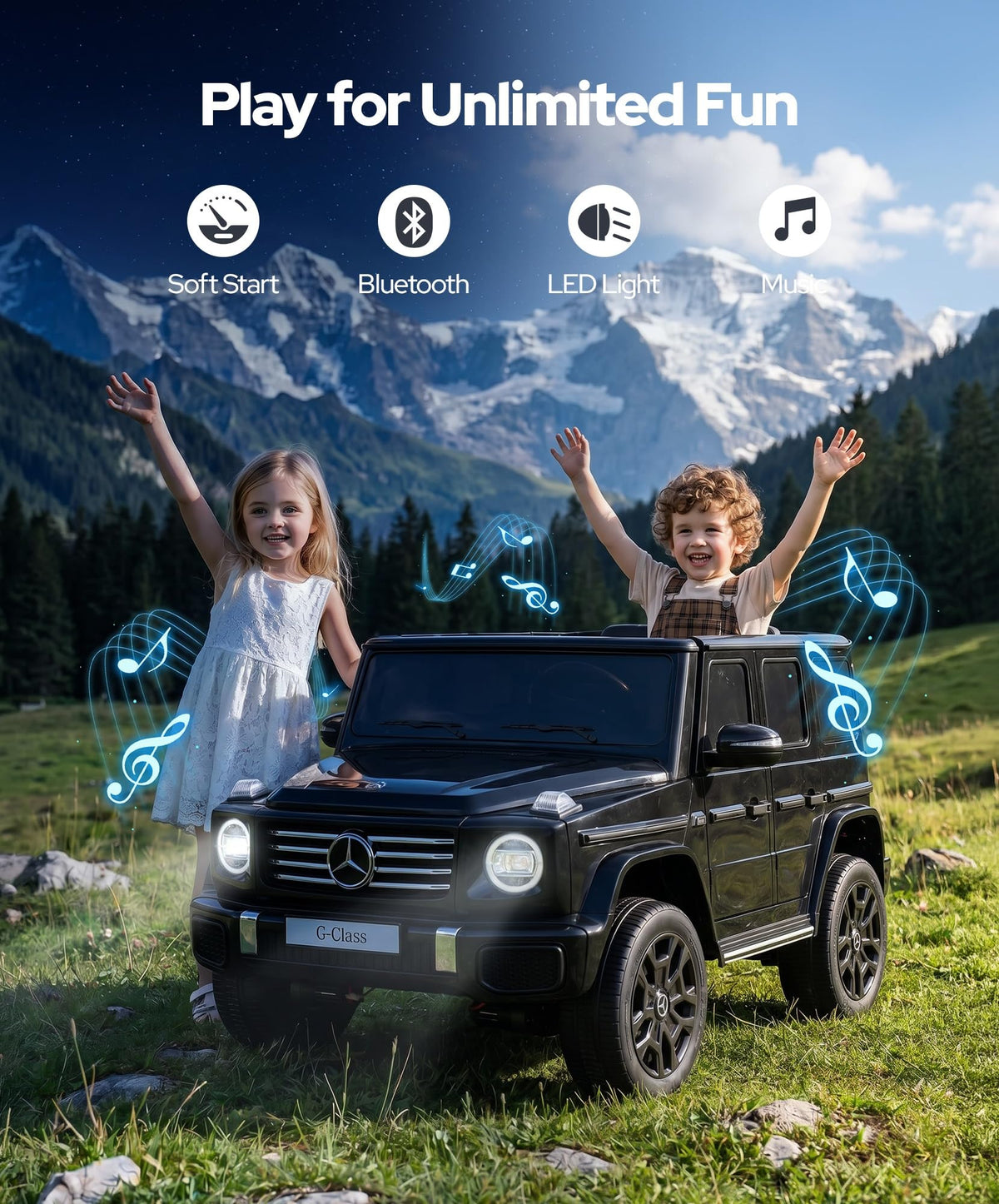 24v Ride on Toys for Big Kids,2 Seater Mercedes Benz G-Class G500 Electric Car for Kids,4WD Ride on Car with Remote Control,carros eléctricos para niños,Bluetooth,Music& Horn,Soft Start,Black