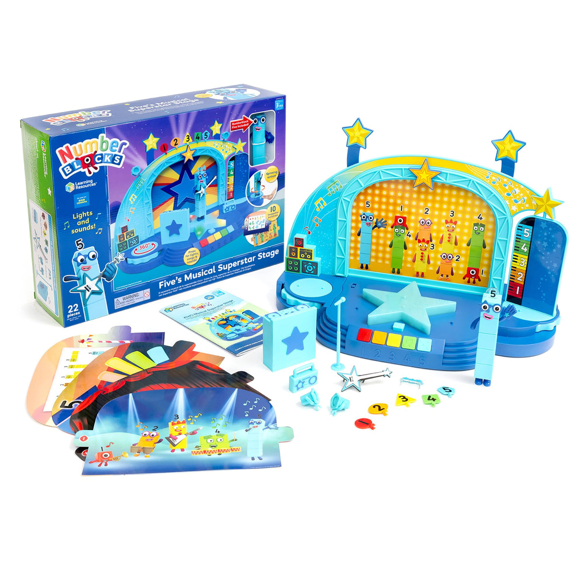 hand2mind-Block Number 5 Learning Resources Numberblock Five's Magic Superstar Scene Toys for 3 Year Old Boys and Girls, Deluxe Set with Five Figure Included, HM96095-UK, Multi