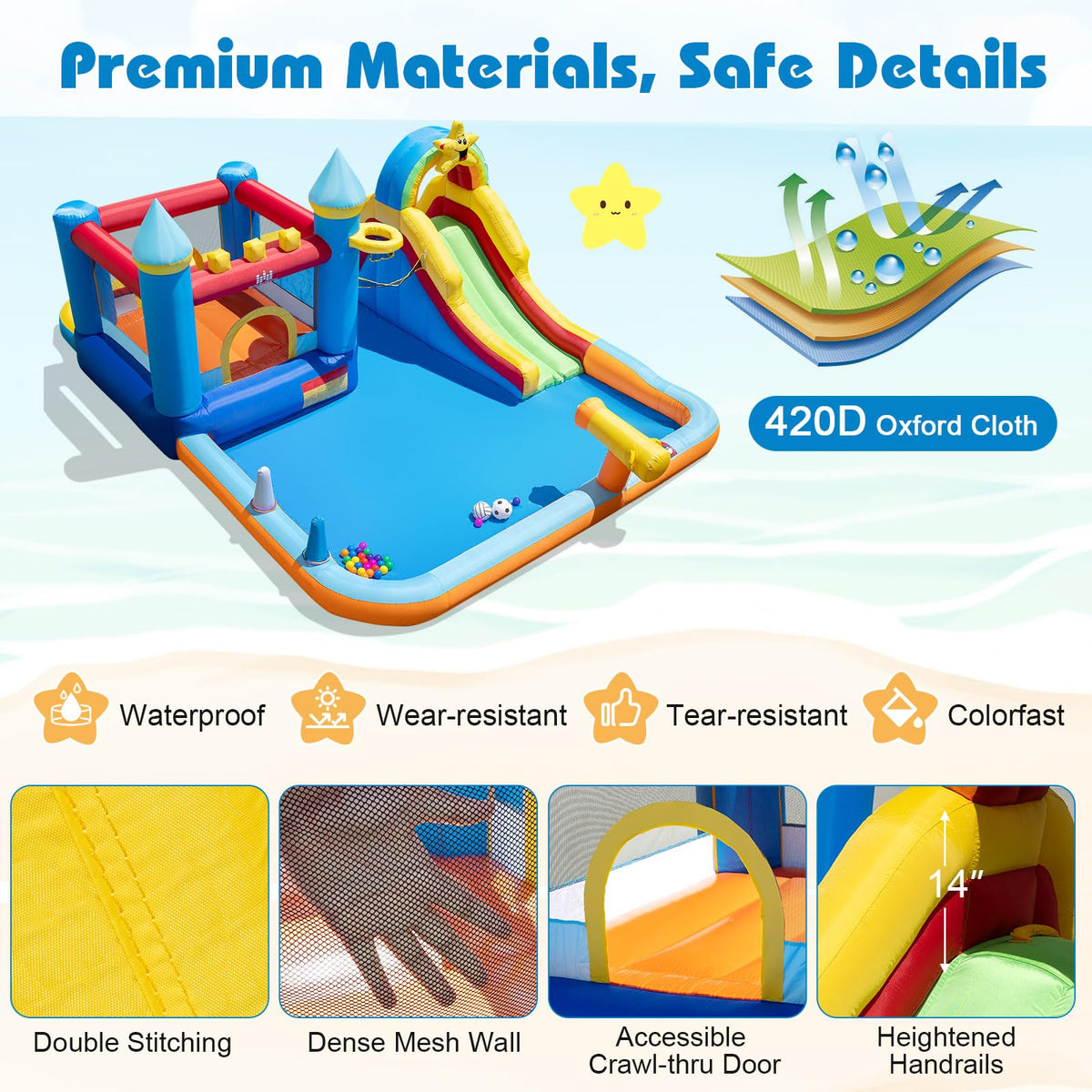 BOUNTECH Inflatable Bounce House Water Slide, Water Bounce House Jump Castle for Kids 3-12 Indoor, Splash Pool, Basketball Hoop, Backyard Fun Water Toys, Blow Up Bouncy Castle with Blower for Outdoor