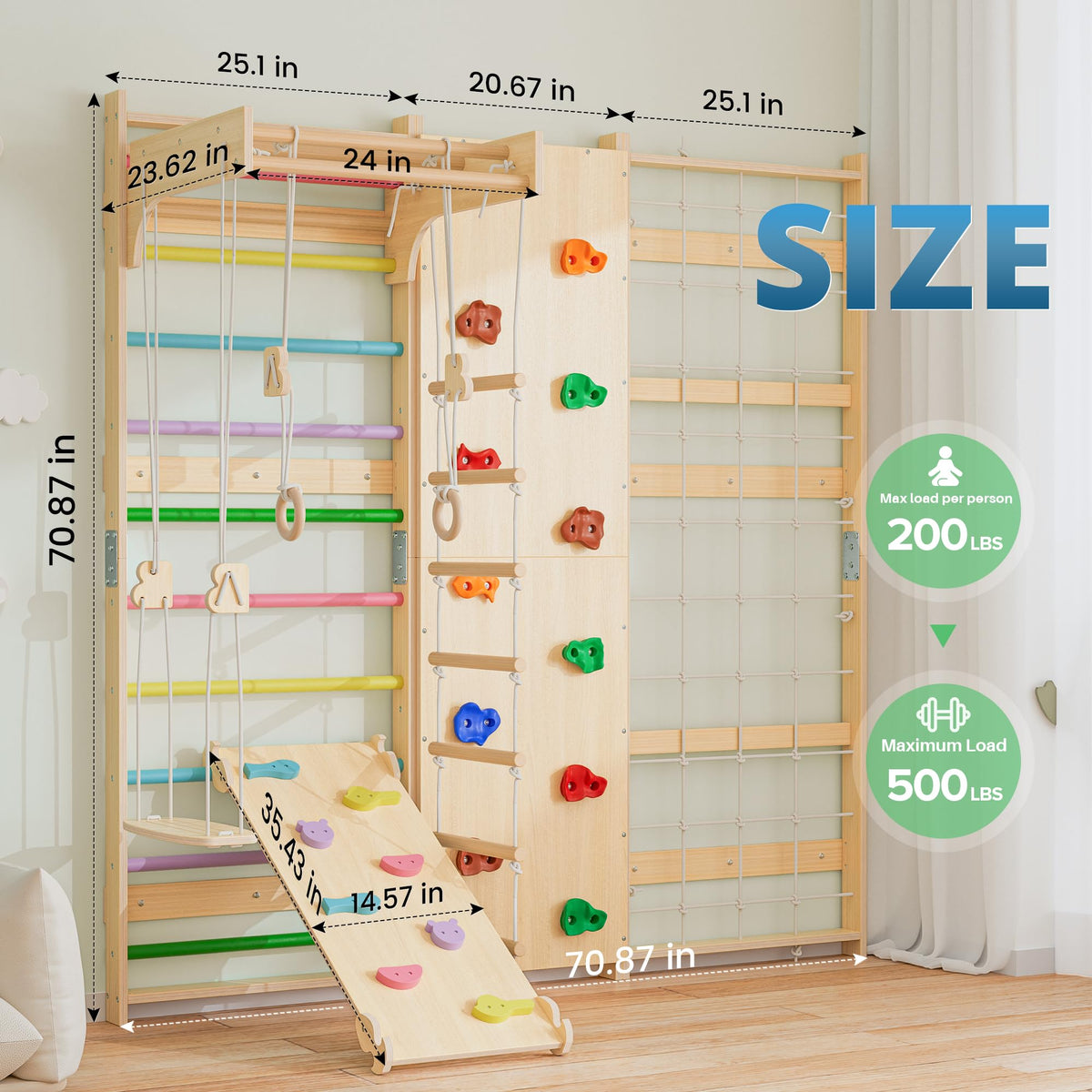 BlueWood 9-in-1 Swedish Ladder Rock Climbing Wall for Kids, Rainbow