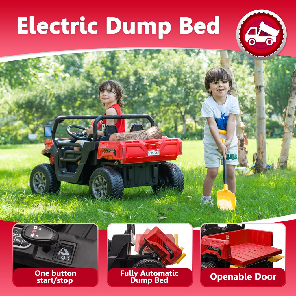 24V Ride on Toys for Kids 4-8, 2 Seater Electric Car with Dump Bed, Red