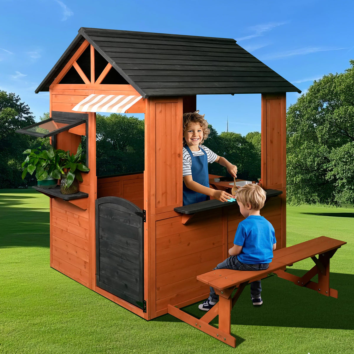 Easy Playhouse Wooden Kids Playhouse - Cedar, Working Door & Windows