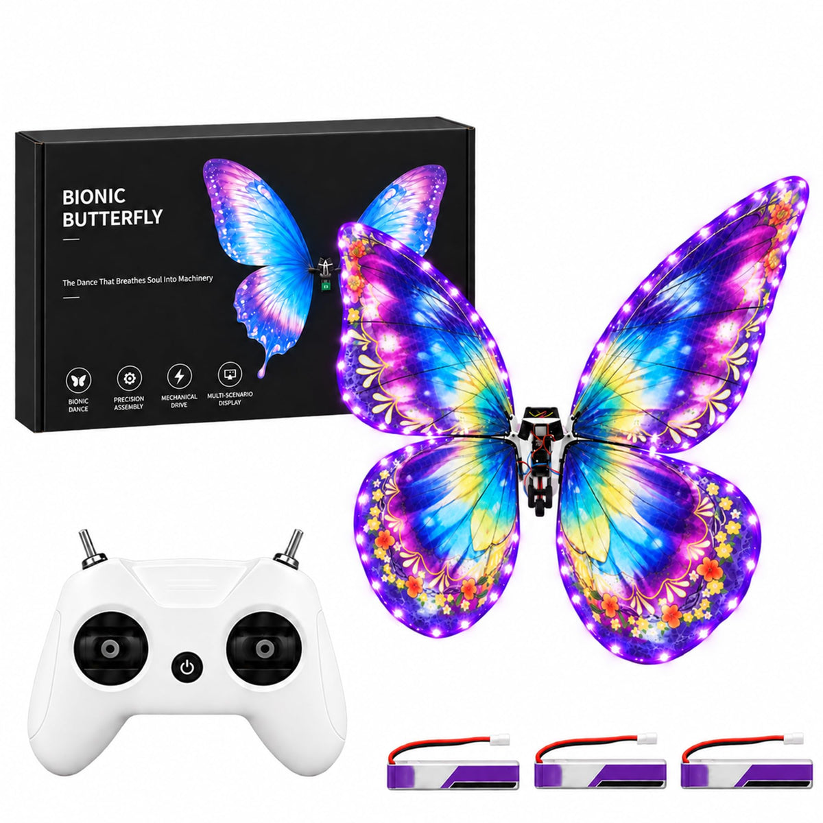 Bionic Flying Butterfly for Weddings, RC Flapping Wing Butterfly Toy with LED Lights, Realistic Display Prop for Wedding Events, Concerts, Parties and Hobby Collectors (B09)