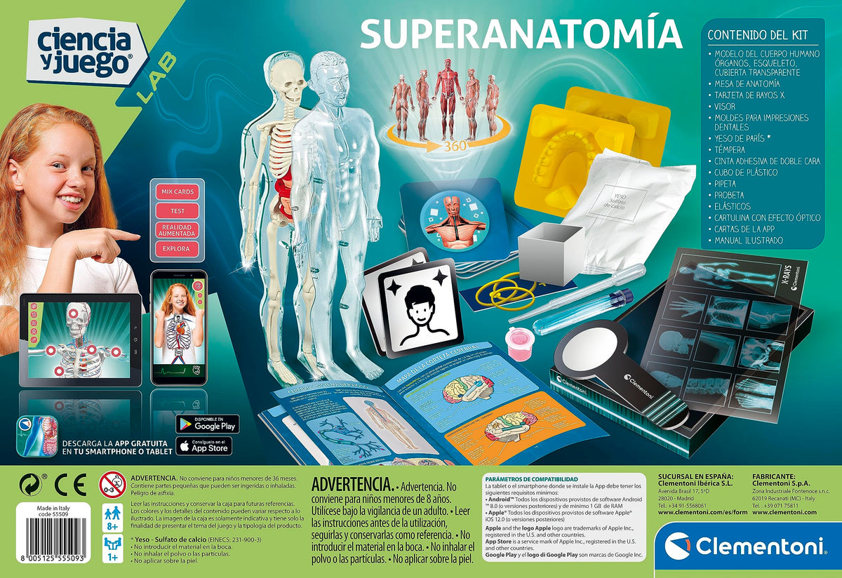 Clementoni Superanatomy - Scientific Anatomy Toy with Dedicated App and Augmented Reality, Discovering the Human Body, Ages 8+, Toy in Spanish (55509)