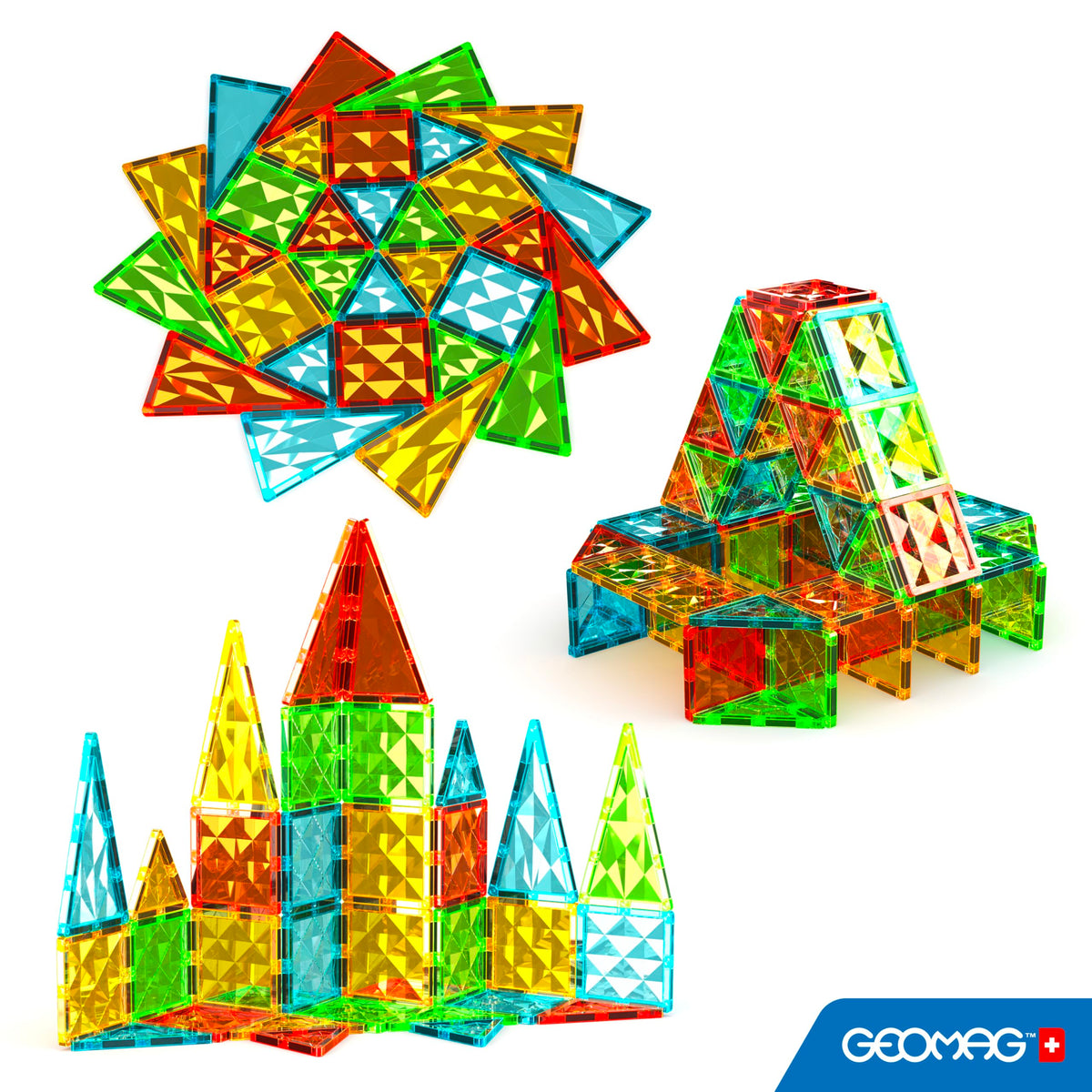 Geomag Magnetic Tiles Gems 100 - Magnetic Buildings 100 Pieces 3D Panels - Educational Blocks Magnets Set Toys for Kids Creativity Montessori for 3+ Years