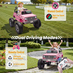 24V Ride on Licensed Chevrolet Monster Truck w/4X200W Motors（4WD）, Remote Control, Decoration Streamer, 24 Volt Ride on Toys Power Big Wheels for Big Kids, Pink