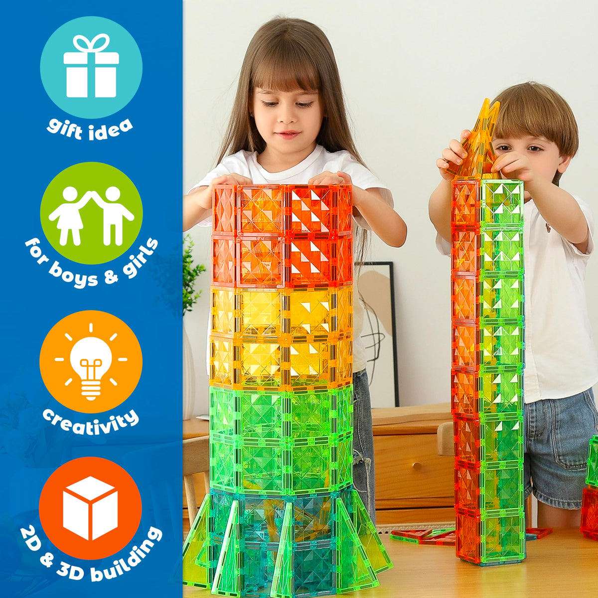 Geomag Magnetic Tiles Gems 100 - Magnetic Buildings 100 Pieces 3D Panels - Educational Blocks Magnets Set Toys for Kids Creativity Montessori for 3+ Years