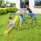 Costzon Kids Climbing Dome with Extended Wavy Slide, 13.3FT Kids Jungle Gym Monkey Bar for Outdoor, Indoor Geometric Dome Climber Playground, Climbing Toys for 3-10 Boys Girls Backyard Gift