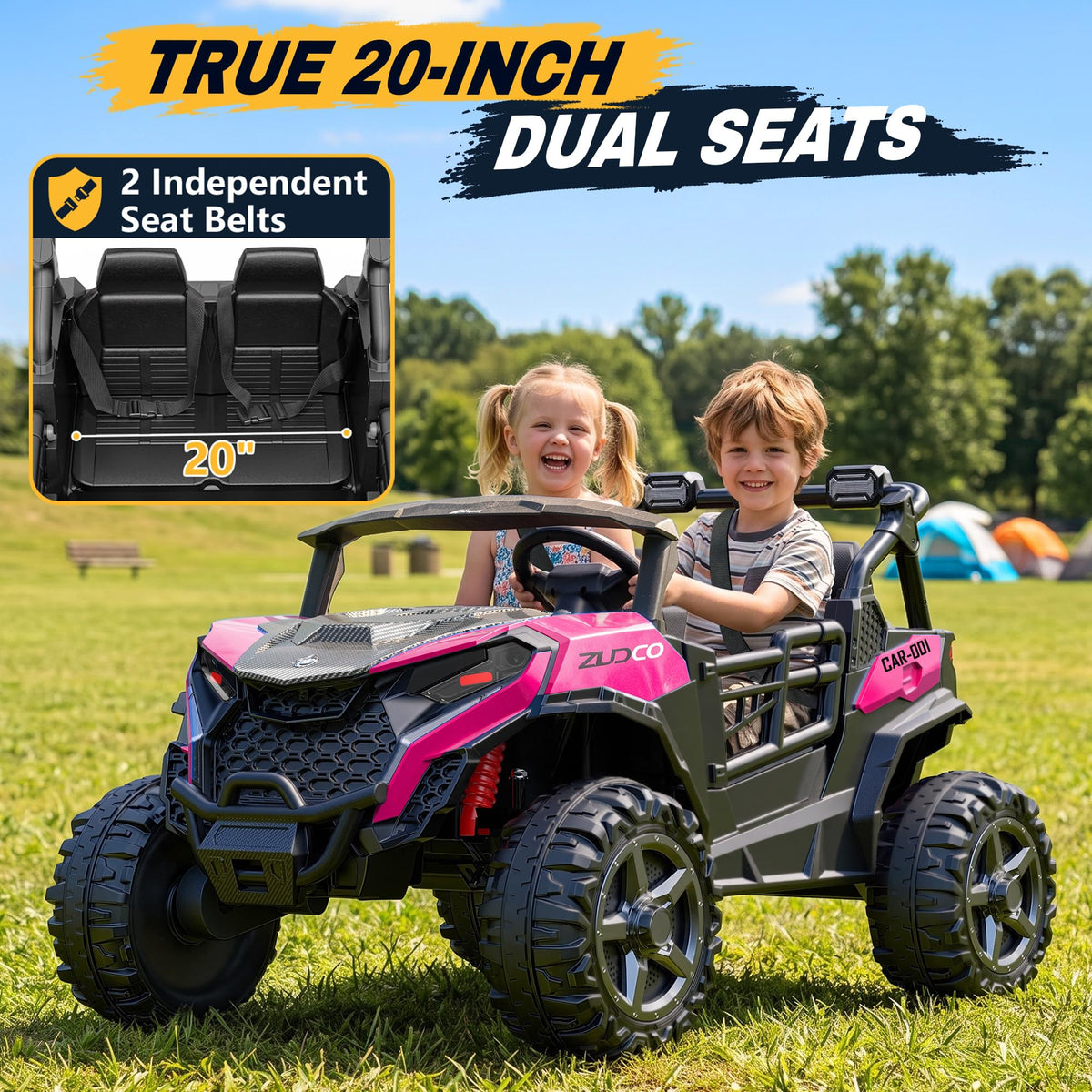 24V 4WD 2 Seater Ride on Toy for Kids 3-8, EVA Tires, Remote Control
