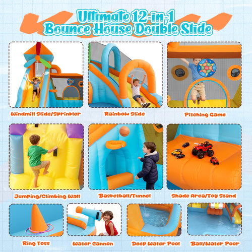 12 in 1 Double Water Slide Bounce House for Big Kids