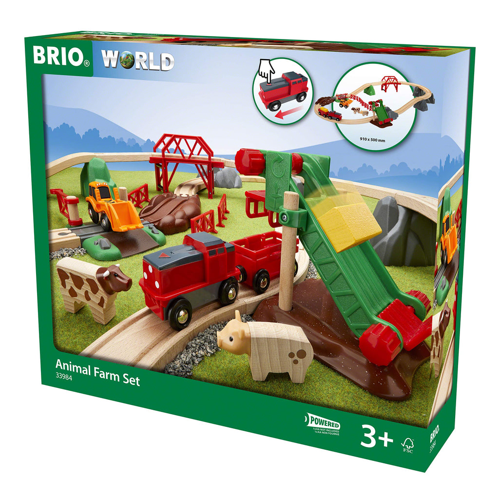BRIO 33984 Animal Farm Train Set and 33402 Expansion Pack Intermediate - Wooden Toy Train Sets for Kids | Motor Skill Development | FSC-Certified